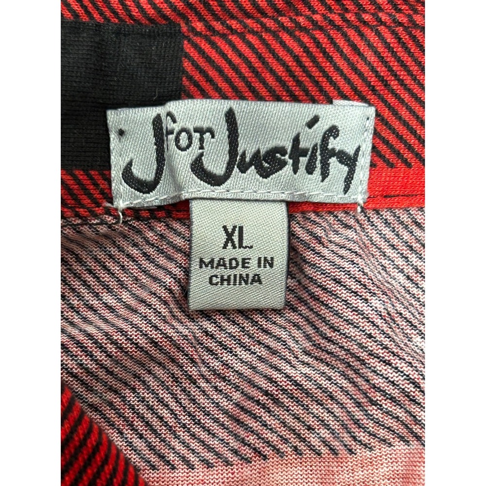 J for Justify Shirt Dress XL‎ Red Black Buffalo Plaid Belted Roll Tab Sleeve XL - Picture 2 of 6